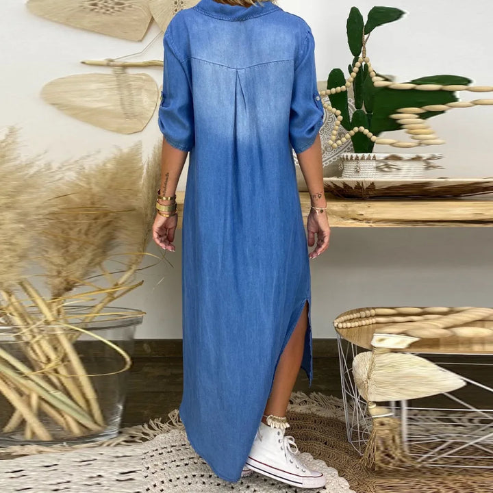 Lea - Robe Longue Décontractée en Denim