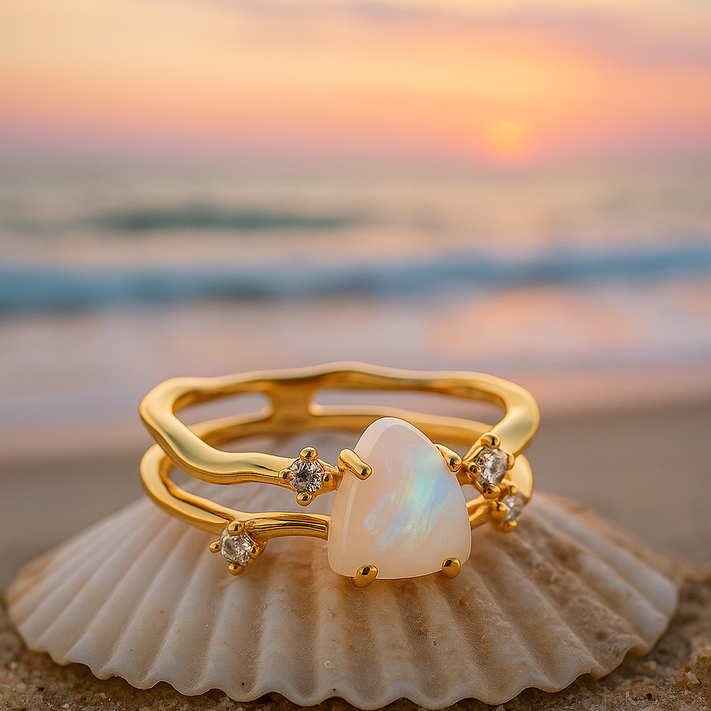 Alba di Mare | Anneau élégant en or avec pierre de lune et argent 925 pour un style sophistiqué