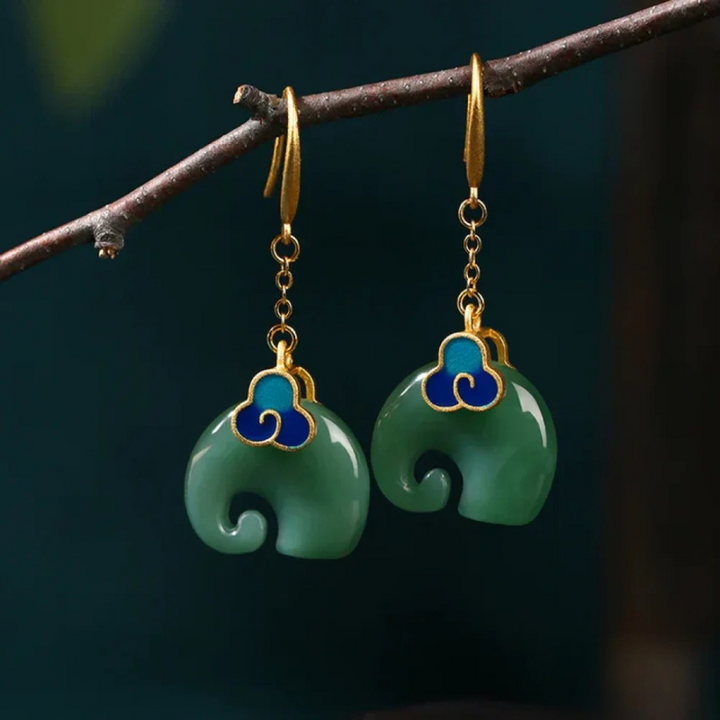 Boucles d'oreilles Éléphant Vert Rétro Élégant
