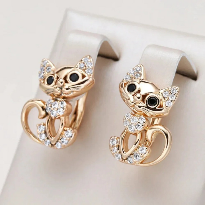 Boucles d'oreilles tendance en forme de chat avec diamants en zircon