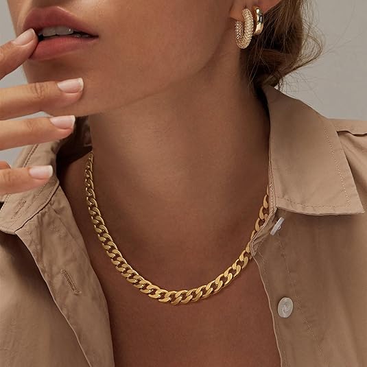 Collier Oversize en Métal Cubain à Maillons Grandes pour un Look Audacieux et Tendance