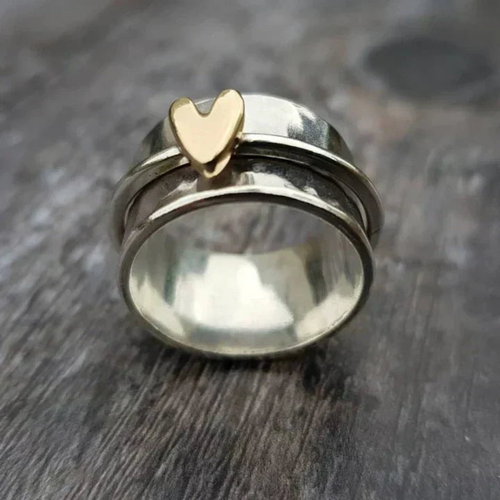 Bague en argent élégante avec cœur vintage et pendentif