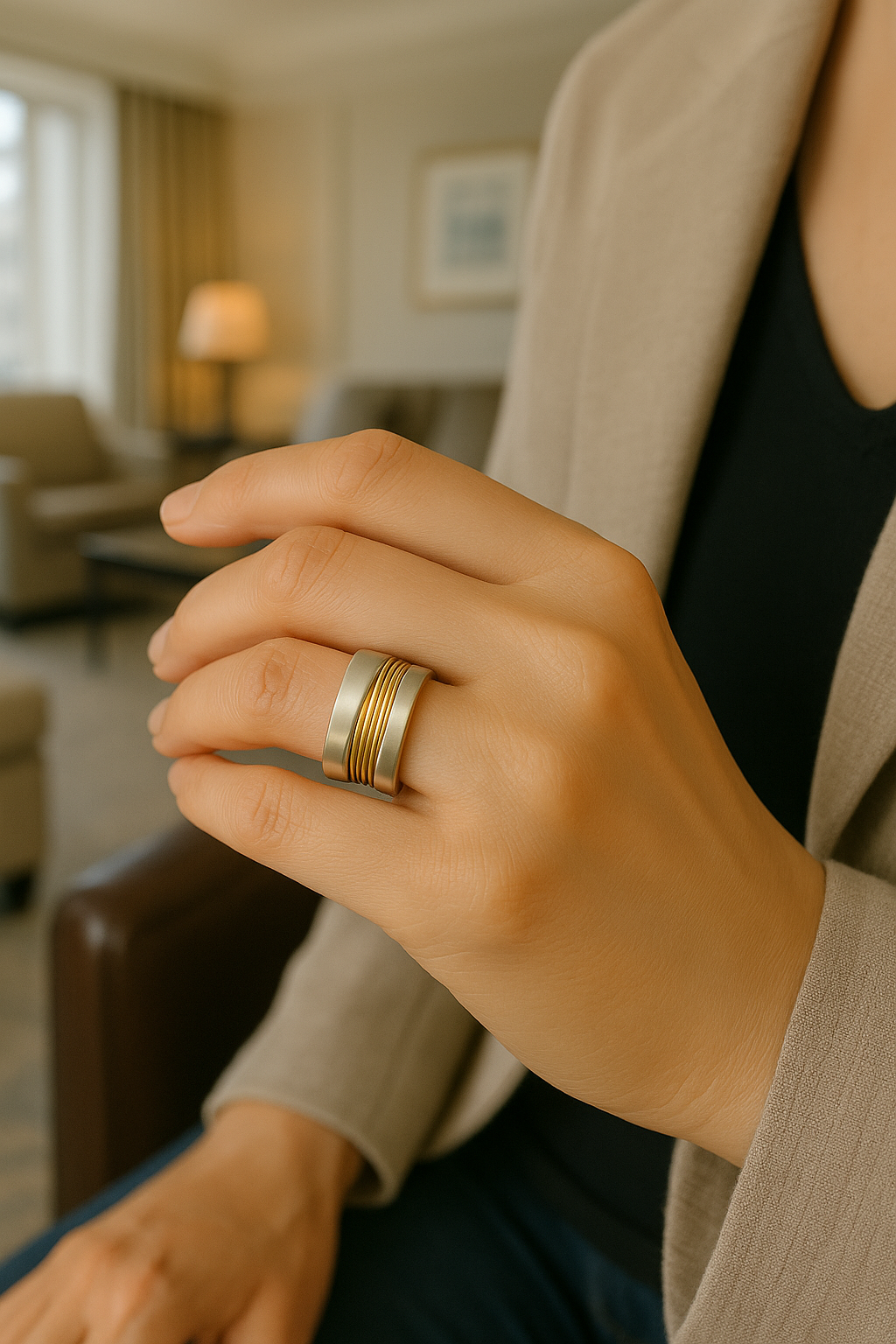 Bague en argent élégante rehaussée de fils d'or luxueux