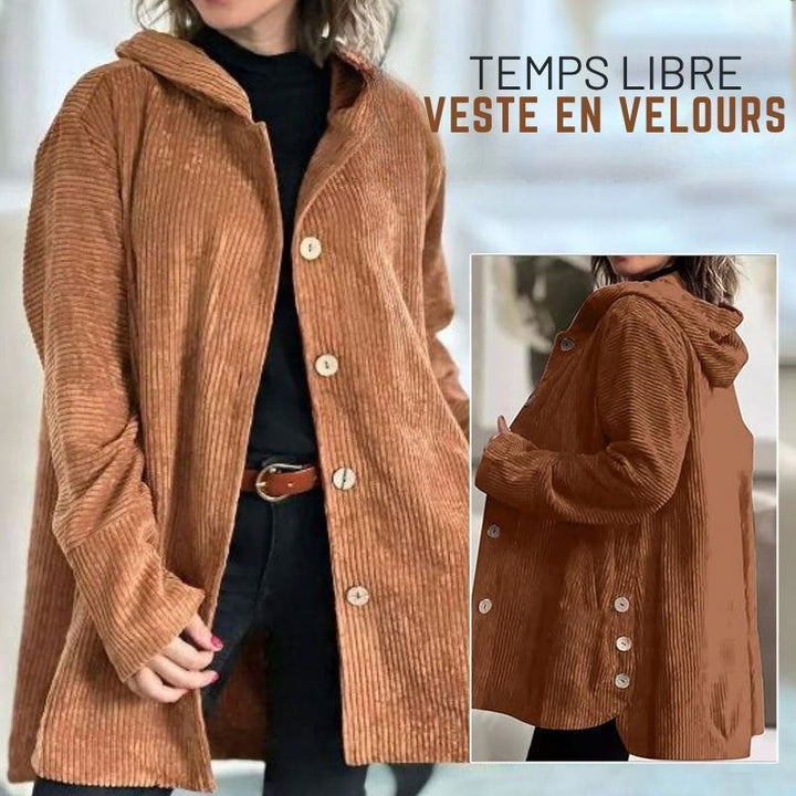 Gunilla™ – Veste décontractée en velours côtelé avec capuche pour l’automne