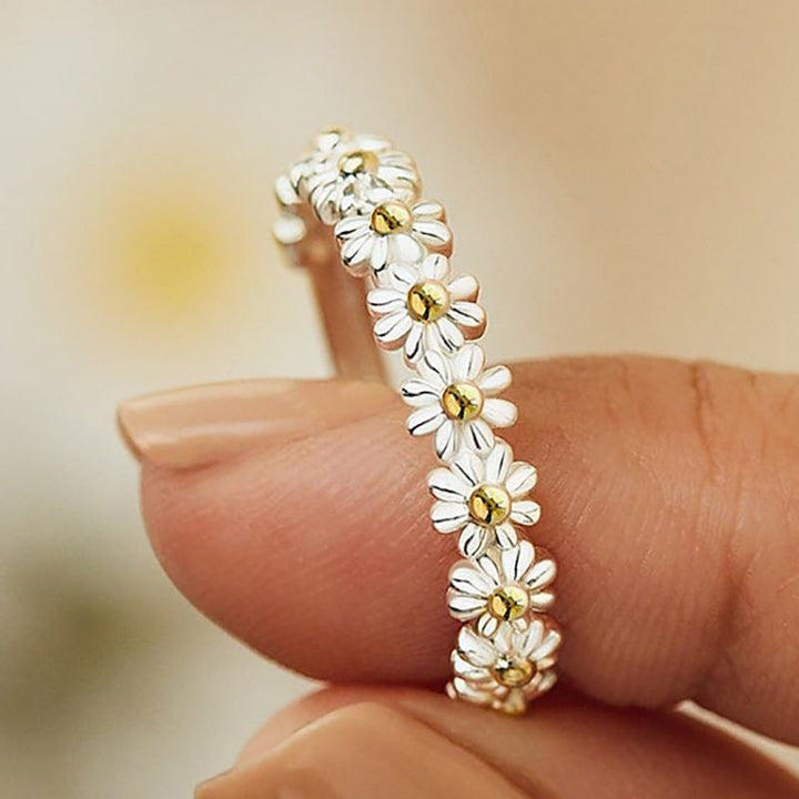 Botanique - Bague en argent réglable avec une marguerite