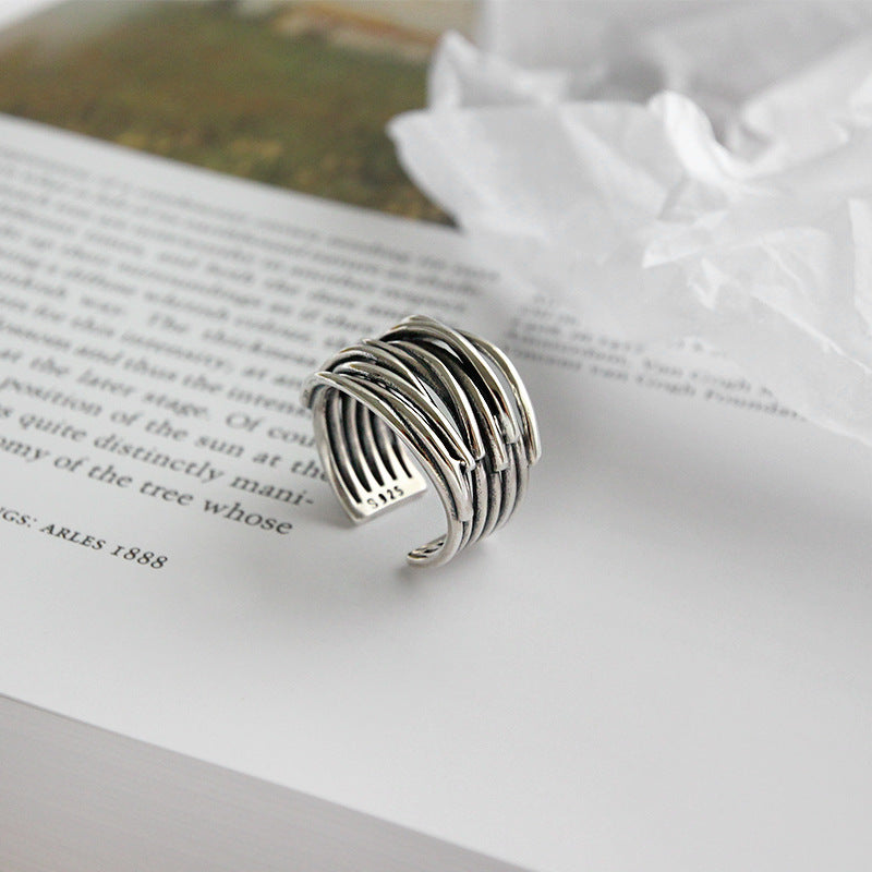 Bague en argent sterling 925 ajustable avec couches élégantes