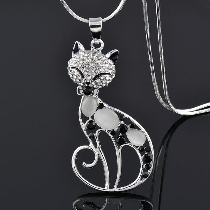 Collier élégant Chat d'Amour en argent et zirconia brillante