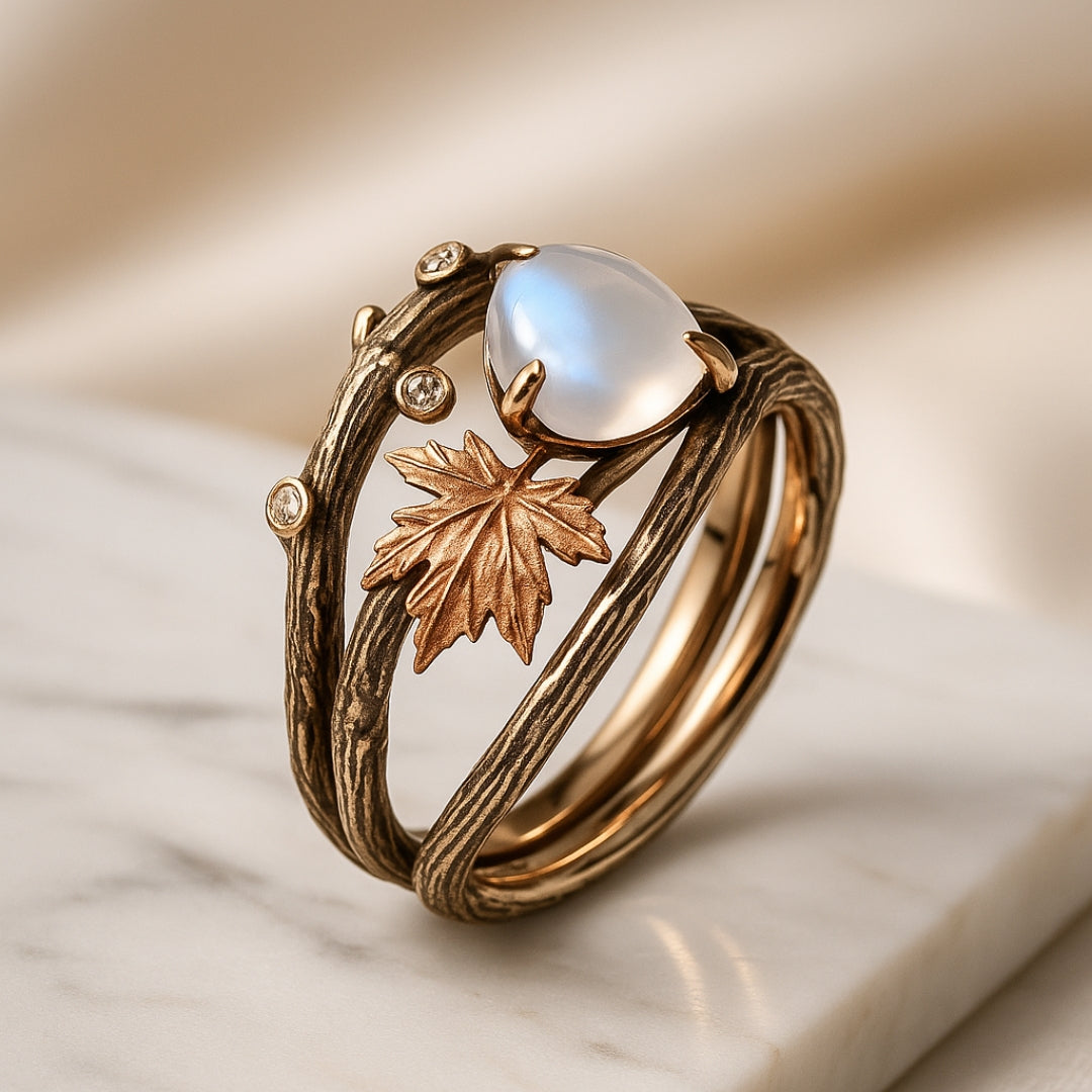 Bague en pierre de lune éclatante avec reflet lunaire
