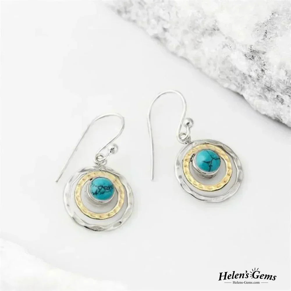 Boucles d'oreilles bohèmes Saturne : turquoises et or