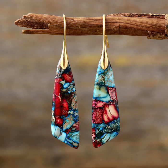 Boucles d'oreilles en pierre colorée rétro pour un style unique