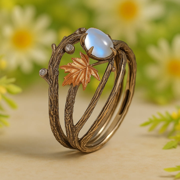 Bague en pierre de lune éclatante avec reflet lunaire