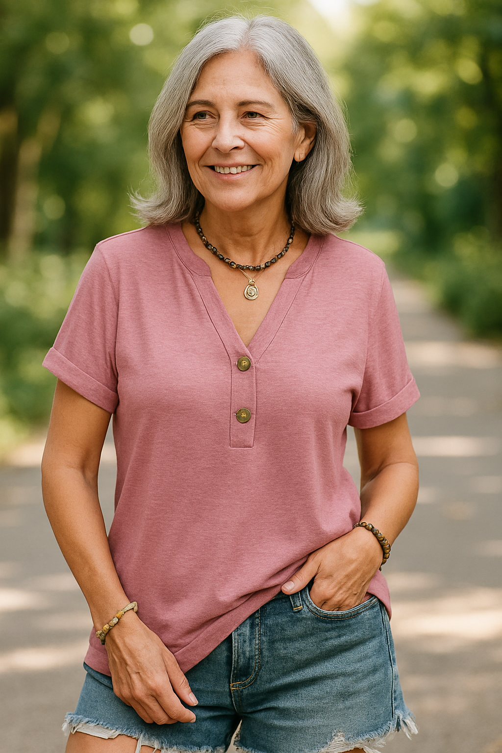 Merisa - Blouse Chic à Col V et Manches Courtes