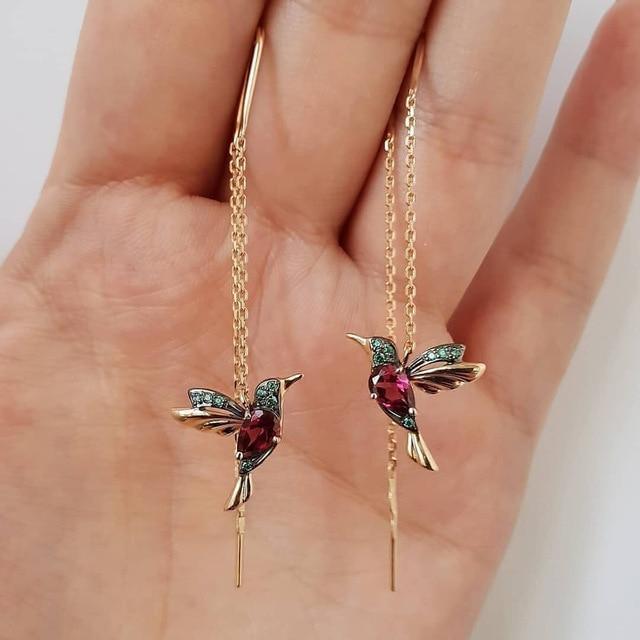 Boucles d'oreilles en émail et zirconia Hummingbird - Élégance et brillant naturel
